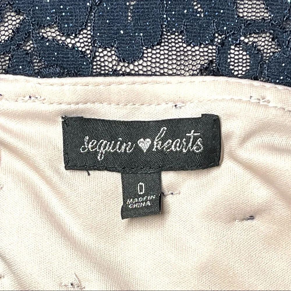 Sequin Hearts Off the Shoulder Navy Short Formal/cocktail Glitter Lace Dress 0 - Picture 9 of 9